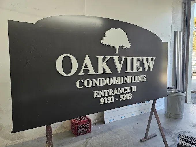 Oakview Condominiums entrance sign fabricated in the Spazio Design shop
