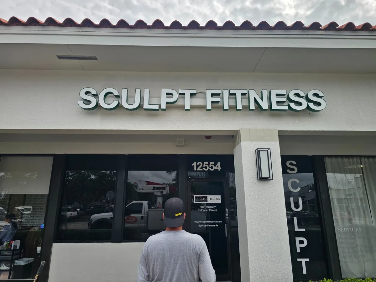 Illuminated channel letters for Sculpt Fitness storefront in Miami